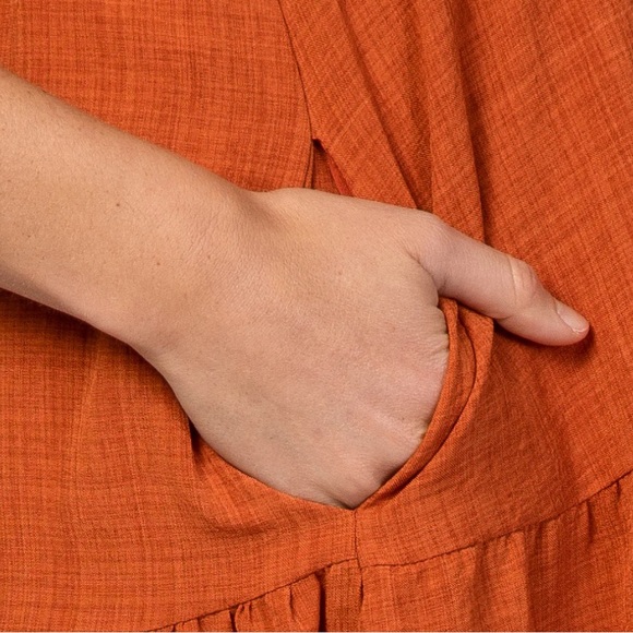 Rust Bow Strap Tiered Maternity Midi Dress Pinkblush Size M Color Rust Orange - Picture 4 of 12